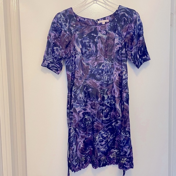 Rebecca Taylor silk with silver appliqués and belt size 4 - Picture 1 of 8